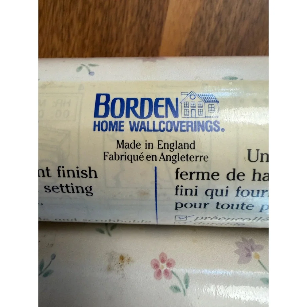 VTG Borden Home Wallcoverings Vinyl Wallpaper Lot of 2 White Floral Cottagecore